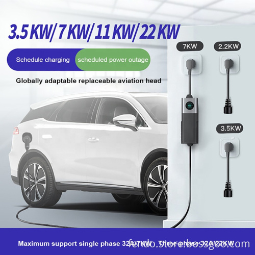 Portable and Wall-Mounted 7KW 32A Waterproof EV Charger with LED Display and App Control